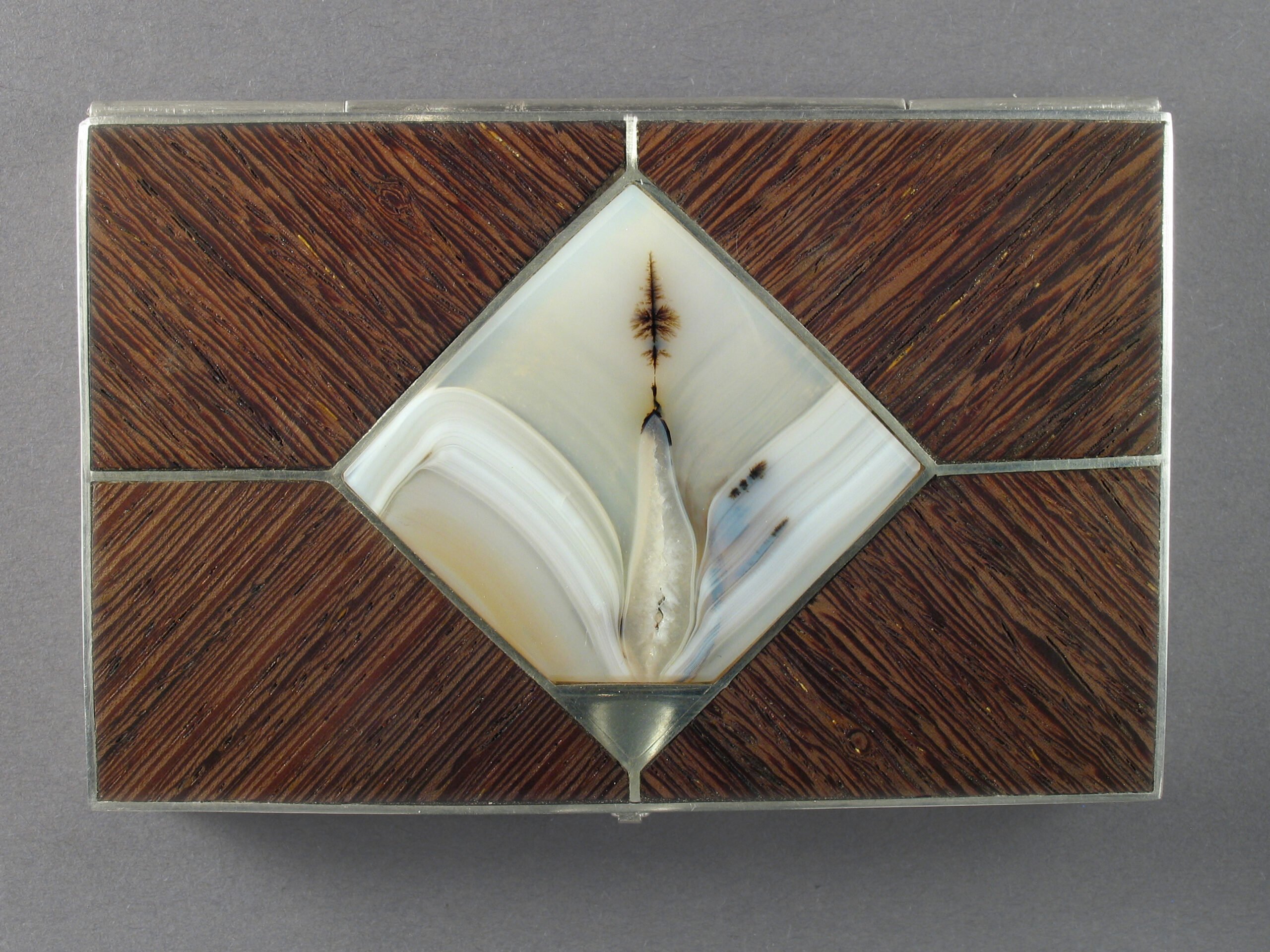 Doosje zilver met hout en agaat - Afbeelding 2